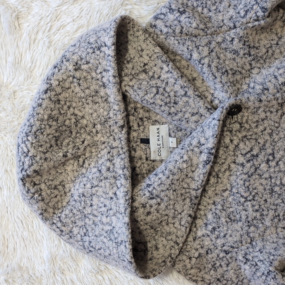 Cole Haan Wool Blend Mid Weight Hooded Single Breast Long Walker Peacoat 2 - Picture 5 of 17